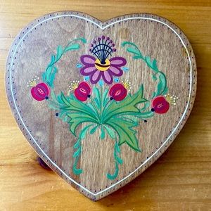 Painted heart-shaped wooden box